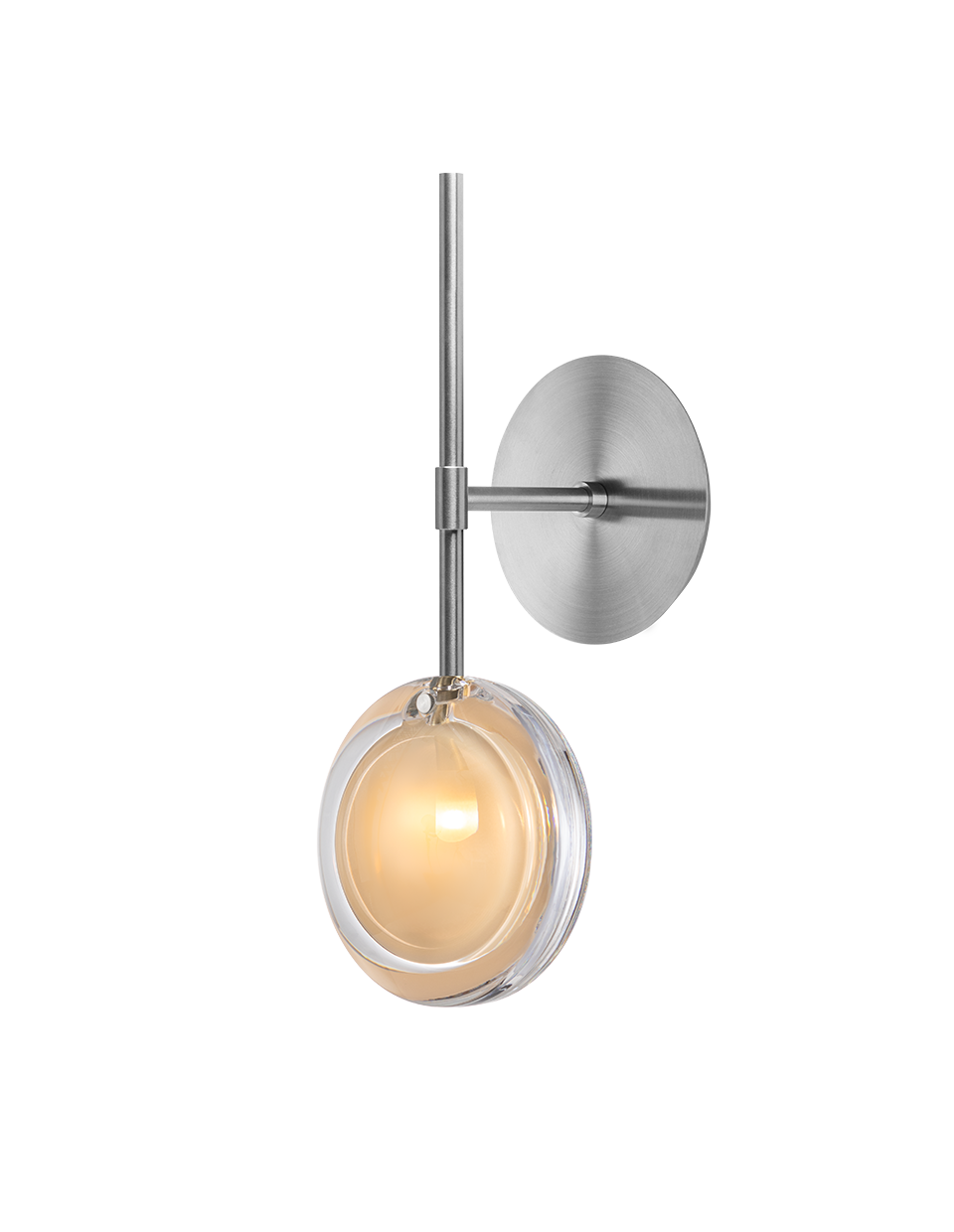 Luxusní zápustné, nástěnné svítidlo Bomma Lens Stmívání, řízení: TRIAC, Povrch Montury: Kartáčovaná stříbrná, Barva skla: Béžová