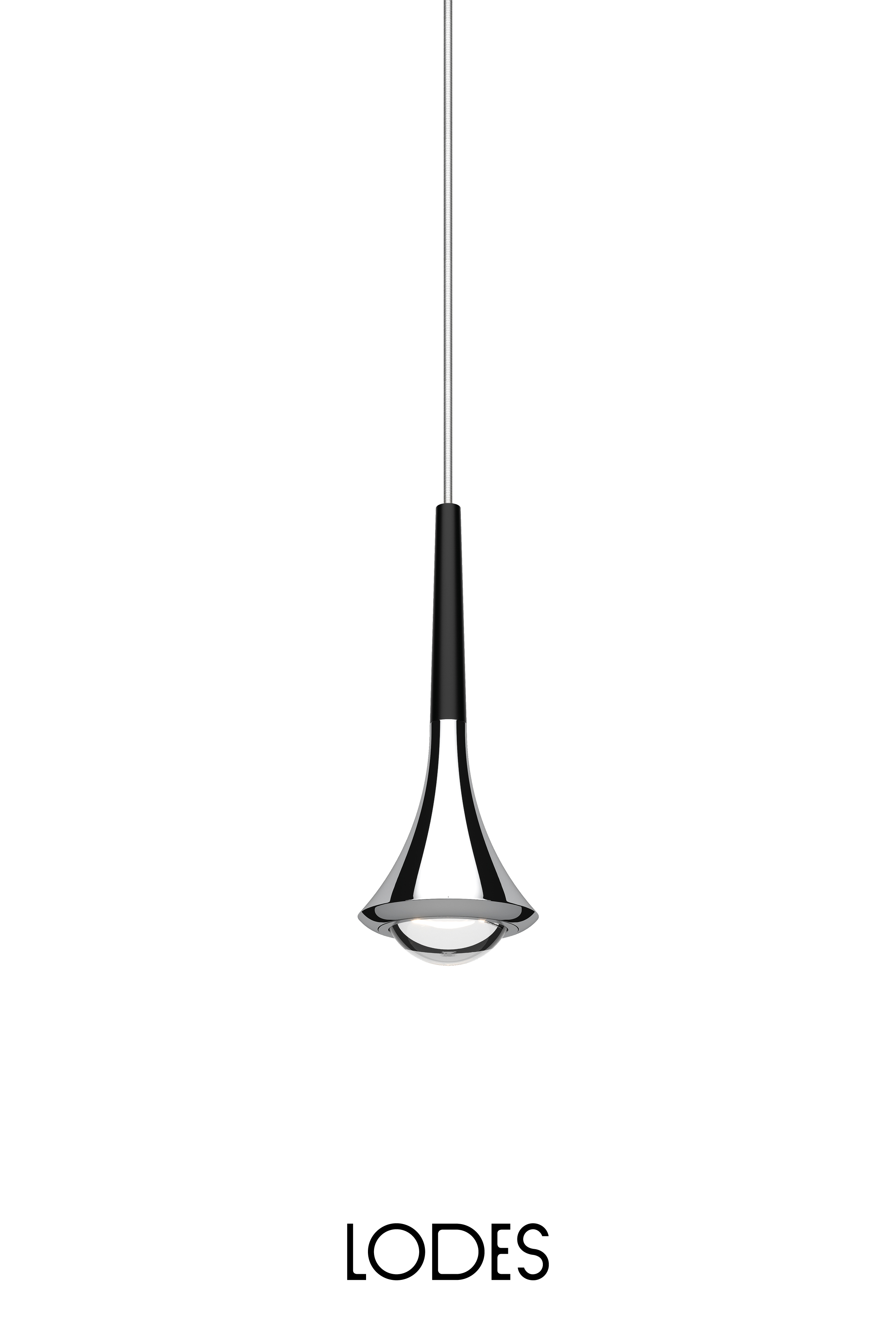 Levně Lodes Designové závěsné LED svítidlo RAIN, 7W, v. 21 cm, CRI90 Barva: Matná černá, Teplota světla: 2700K - teplá bílá, Barva montury: Chrom