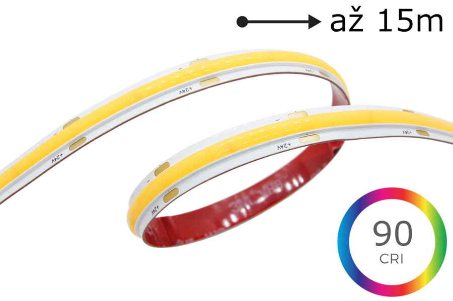 LED pásek LONG-15 COB 10W/m, 24V, IP20, 504LED/m, CRI90 Barva světla: Neutrální bílá, 4000K