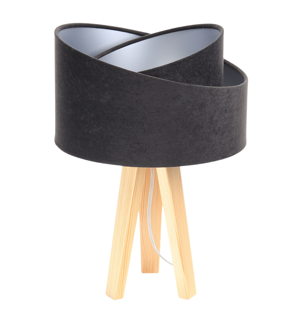 Levně BPS koncept Stolní lampa GALAXY černá, 1xE27, v. 45 cm Barva: Stříbrná, Barva základny: Naturální dřevo, Vnitřní barva: Černá
