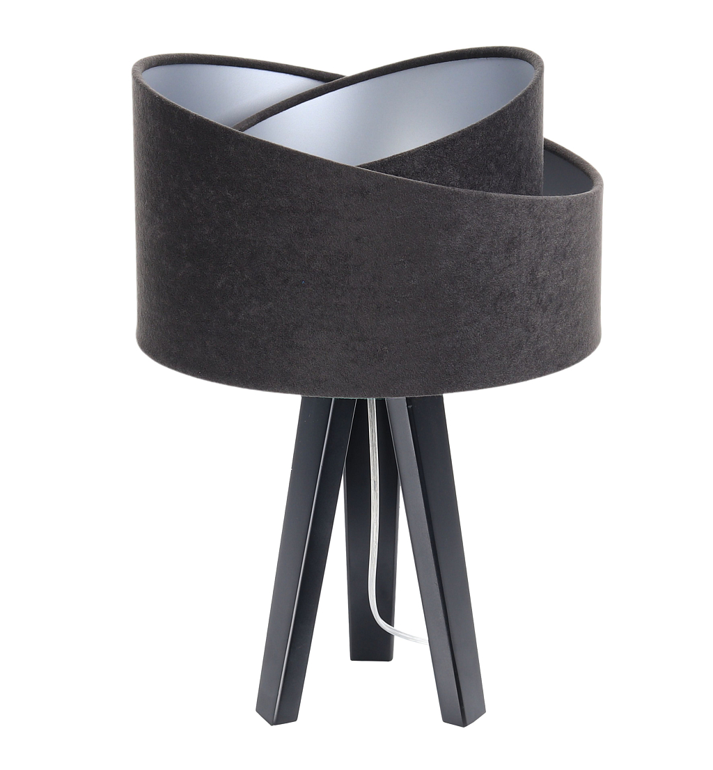 Levně BPS koncept Stolní lampa GALAXY černá, 1xE27, v. 45 cm Barva: Stříbrná, Barva základny: Černé dřevo, Vnitřní barva: Černá