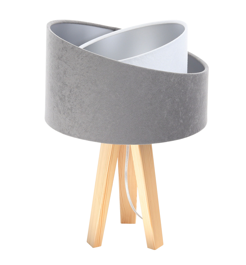 Levně BPS koncept Stolní lampa GALAXY šedá, 1xE27, v. 45 cm Barva: Stříbrná, Barva základny: Naturální dřevo, Vnitřní barva: Bílá
