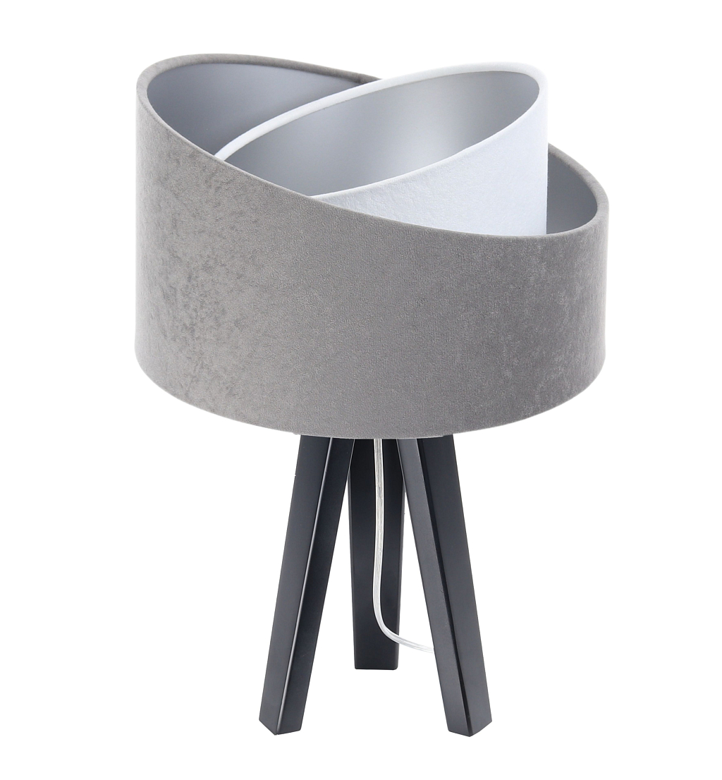 Levně BPS koncept Stolní lampa GALAXY šedá, 1xE27, v. 45 cm Barva: Stříbrná, Barva základny: Černé dřevo, Vnitřní barva: Bílá