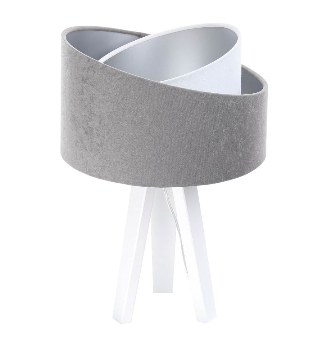 Levně BPS koncept Stolní lampa GALAXY šedá, 1xE27, v. 45 cm Barva: Stříbrná, Barva základny: Bílé dřevo, Vnitřní barva: Bílá