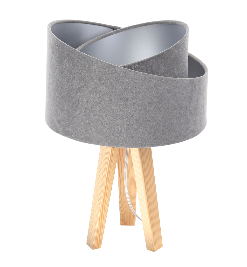 Levně BPS koncept Stolní lampa GALAXY šedá, 1xE27, v. 45 cm Barva: Stříbrná, Barva základny: Naturální dřevo, Vnitřní barva: Šedá