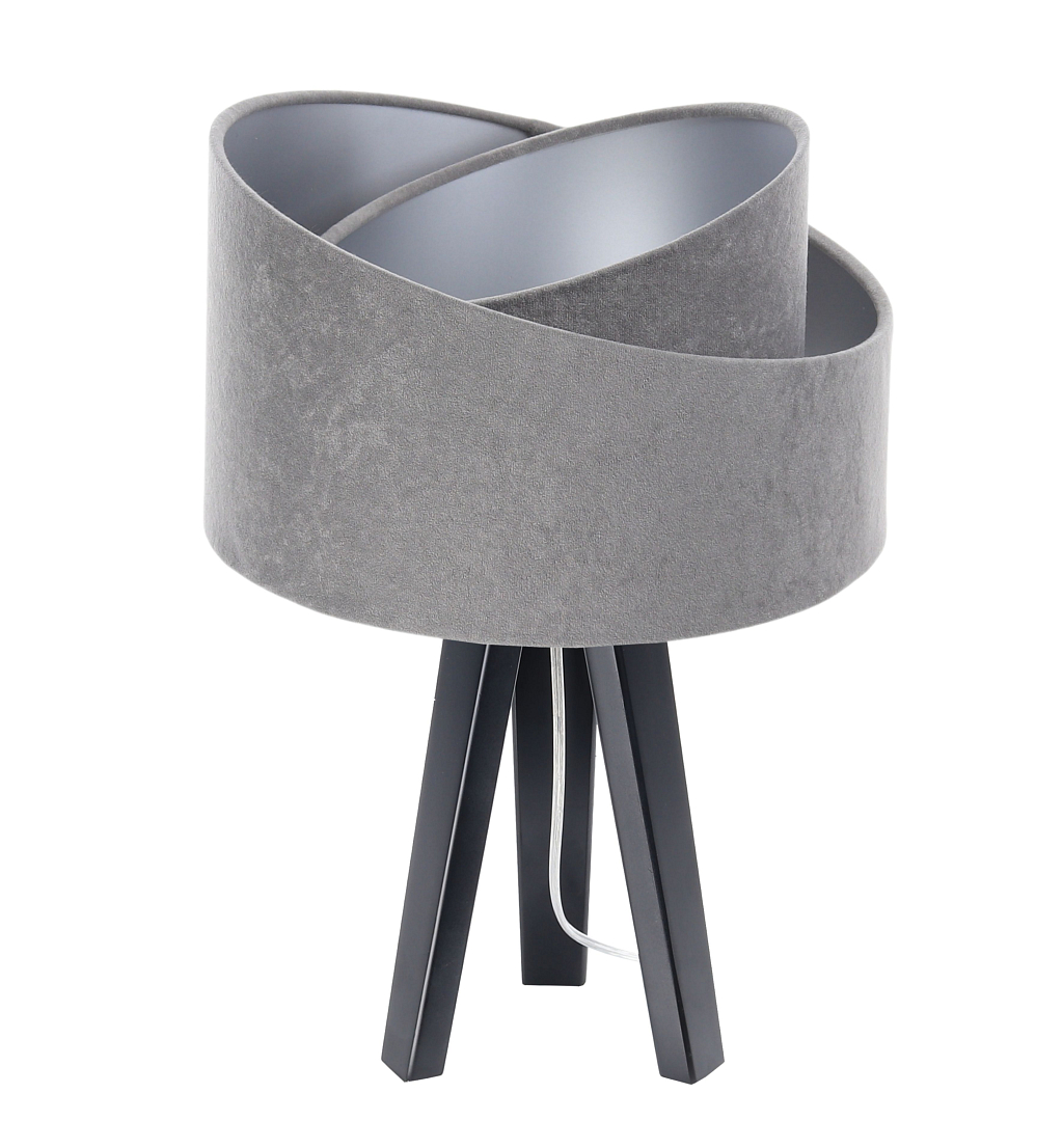 Levně BPS koncept Stolní lampa GALAXY šedá, 1xE27, v. 45 cm Barva: Stříbrná, Barva základny: Černé dřevo, Vnitřní barva: Šedá