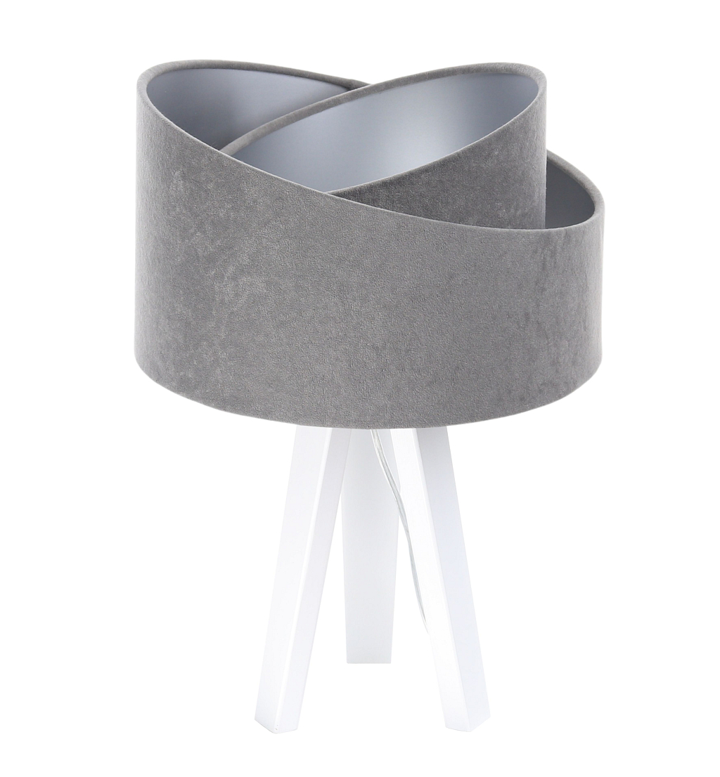 Levně BPS koncept Stolní lampa GALAXY šedá, 1xE27, v. 45 cm Barva: Stříbrná, Barva základny: Bílé dřevo, Vnitřní barva: Šedá