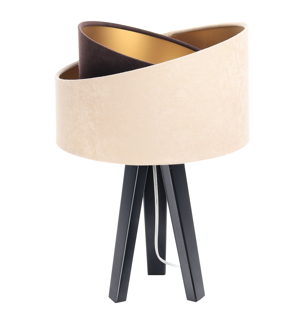 Levně BPS koncept Stolní lampa GALAXY béžová, 1xE27, v. 45 cm Barva základny: Černé dřevo, Vnitřní barva: Černá