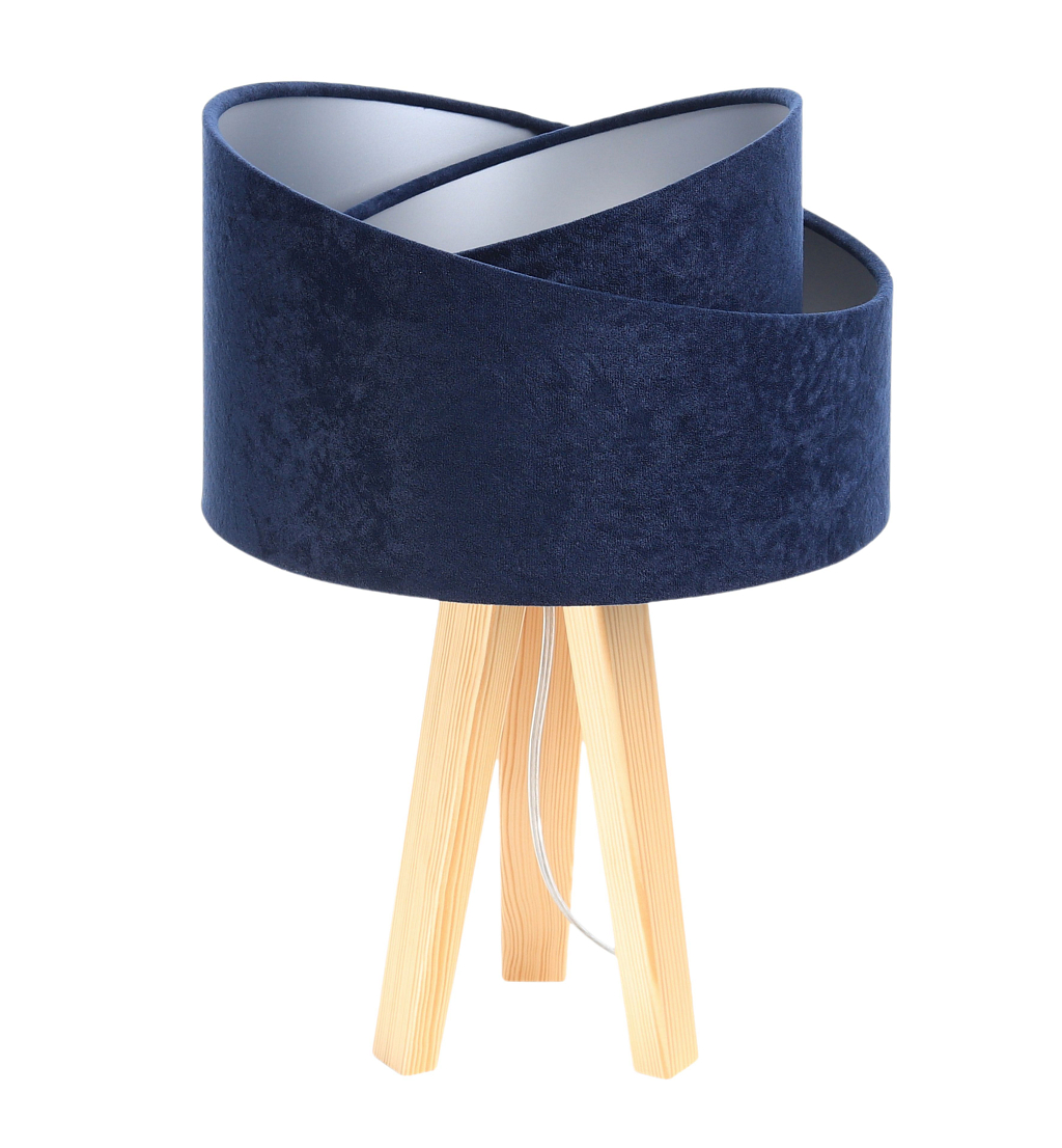 Levně BPS koncept Stolní lampa GALAXY modrá, 1xE27, v. 45 cm Barva: Stříbrná, Barva základny: Naturální dřevo