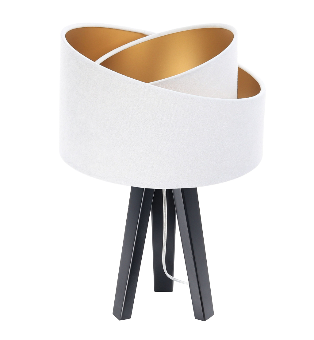 Levně BPS koncept Stolní lampa GALAXY bílá, 1xE27, v. 45 cm Barva: Zlatá, Barva základny: Černé dřevo