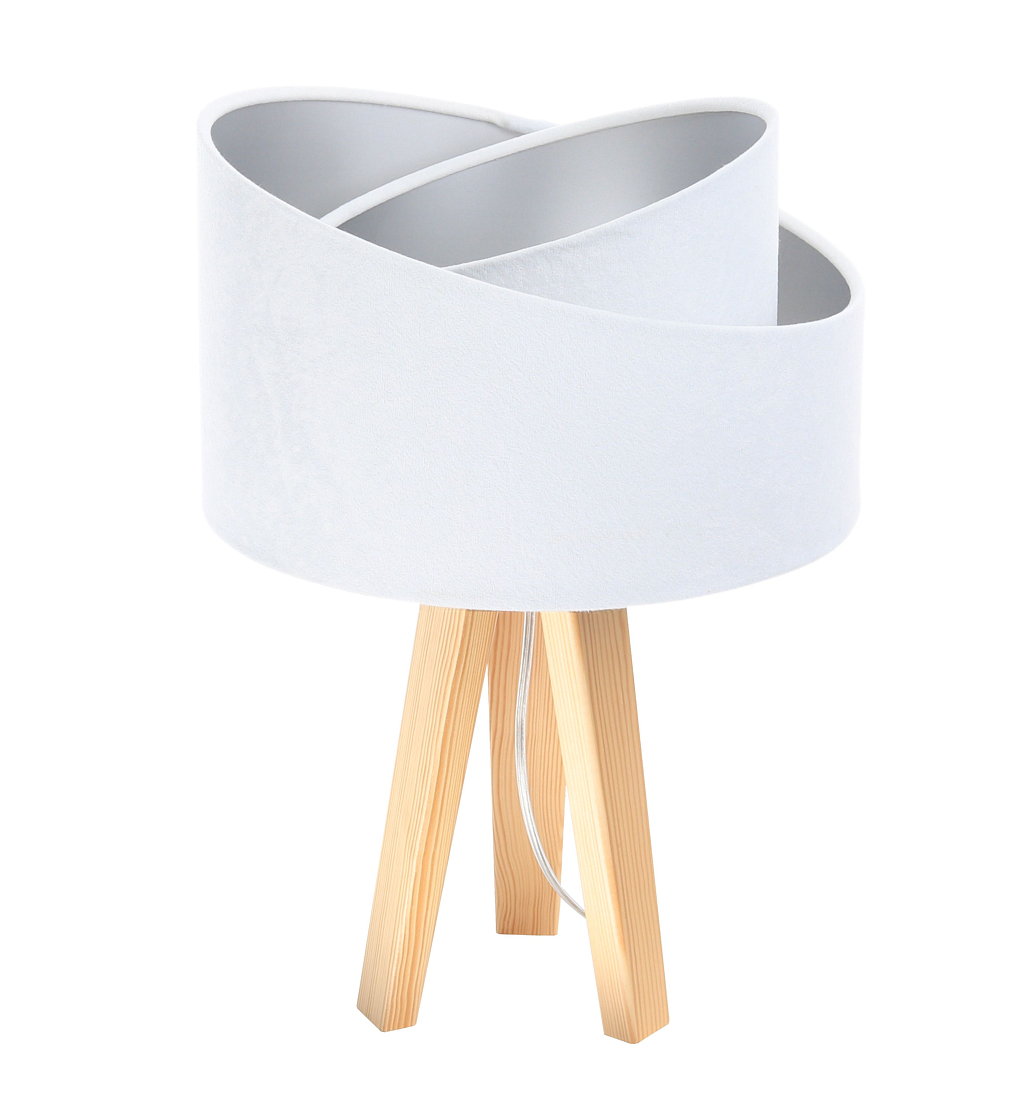 Levně BPS koncept Stolní lampa GALAXY bílá, 1xE27, v. 45 cm Barva: Stříbrná, Barva základny: Naturální dřevo