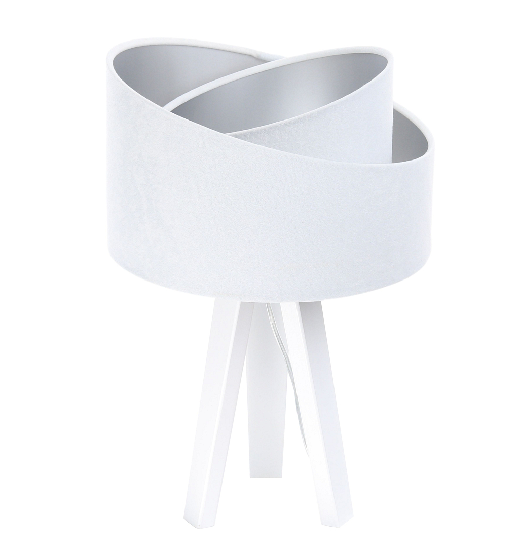 Levně BPS koncept Stolní lampa GALAXY bílá, 1xE27, v. 45 cm Barva: Stříbrná, Barva základny: Bílé dřevo