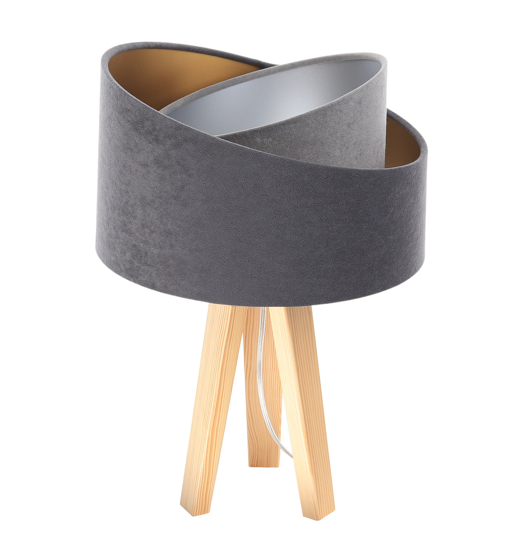 BPS koncept Stolní lampa GALAXY stříbrná-zlatá, 1xE27, v. 45 cm Barva základny: Naturální dřevo