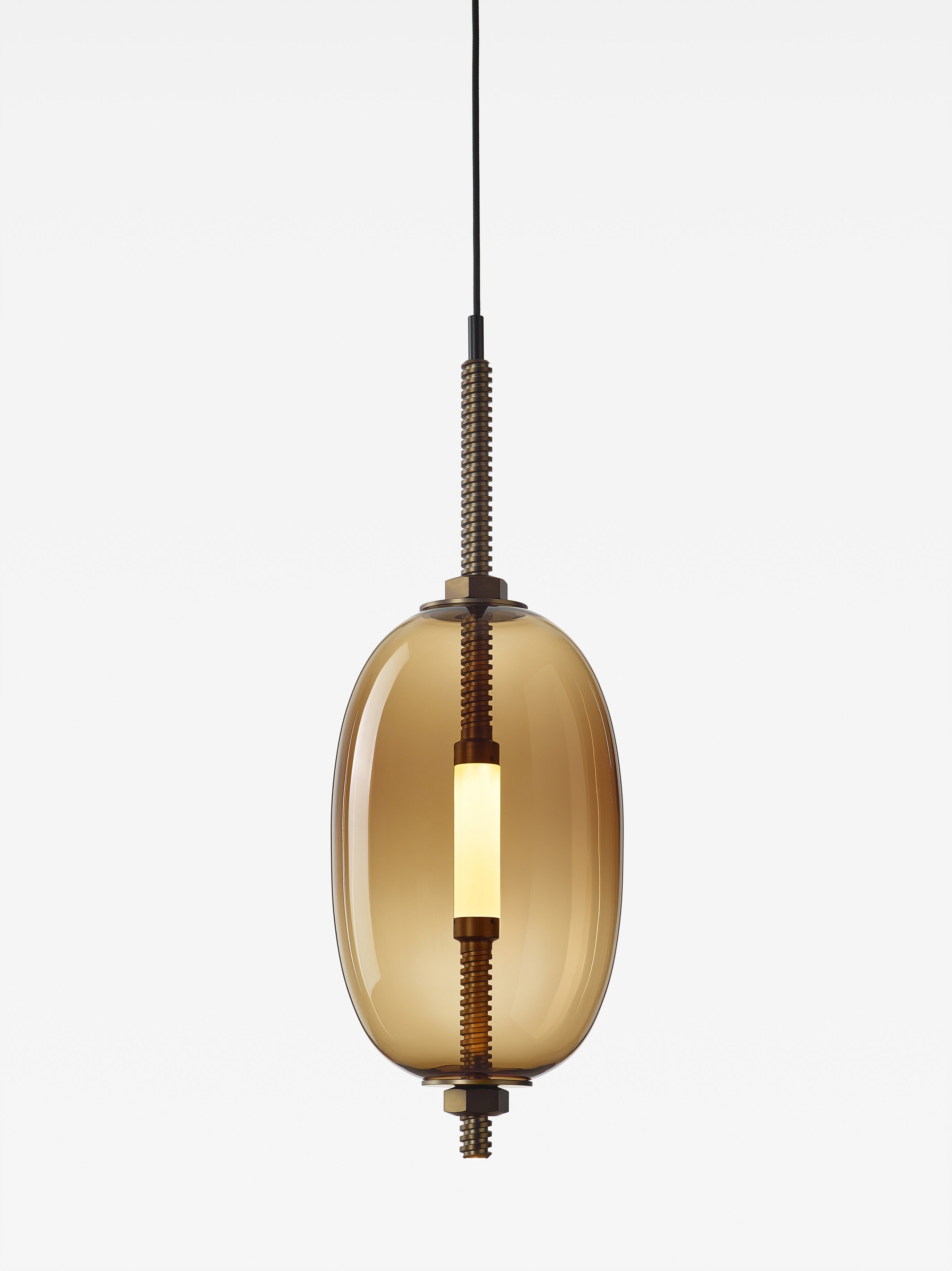 Levně Brokis Designové LED závěsné svítidlo Under pressure little PC1388 Povrch Montury: Broušená bronz lak, Barva skla: Perleťově šedá - opalínové sklo, Baldachýn: Broušená bronz lak