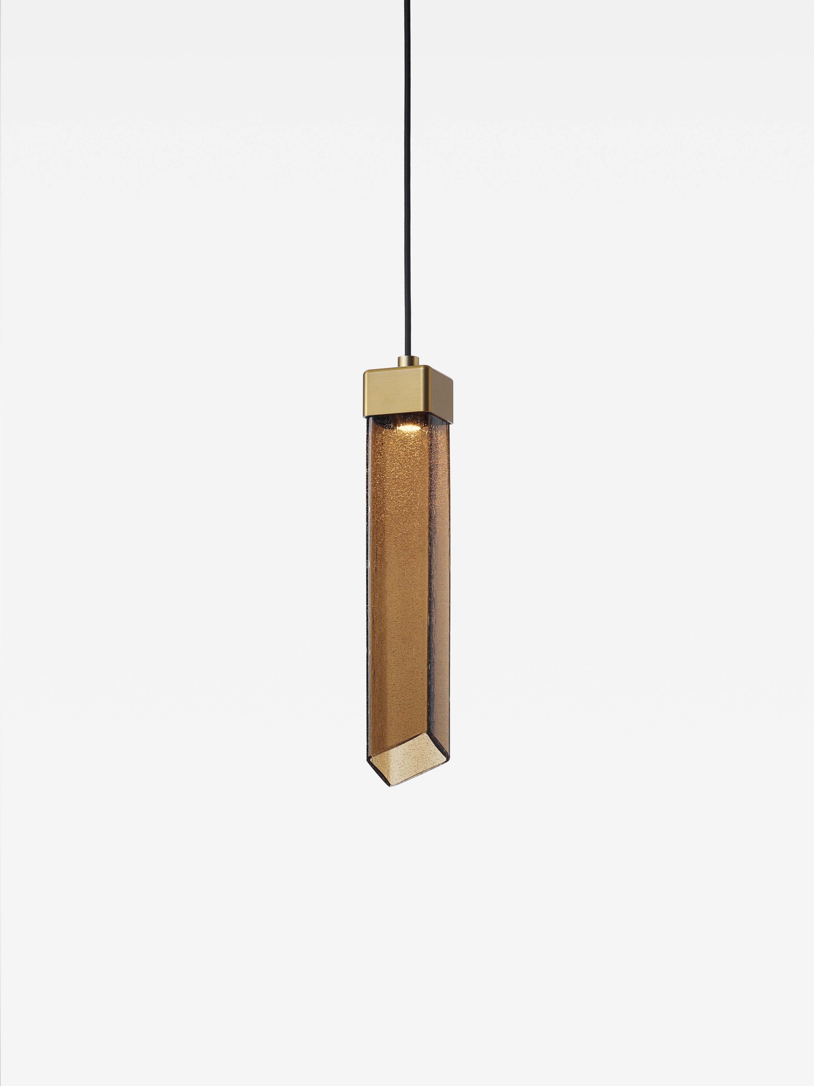 Levně Brokis Designové LED závěsné svítidlo Comet Square 380, PC1378 Povrch Montury: Broušená bronz lak, Barva skla: Červená - transparentní sklo, Baldachýn: Broušená bronz lak