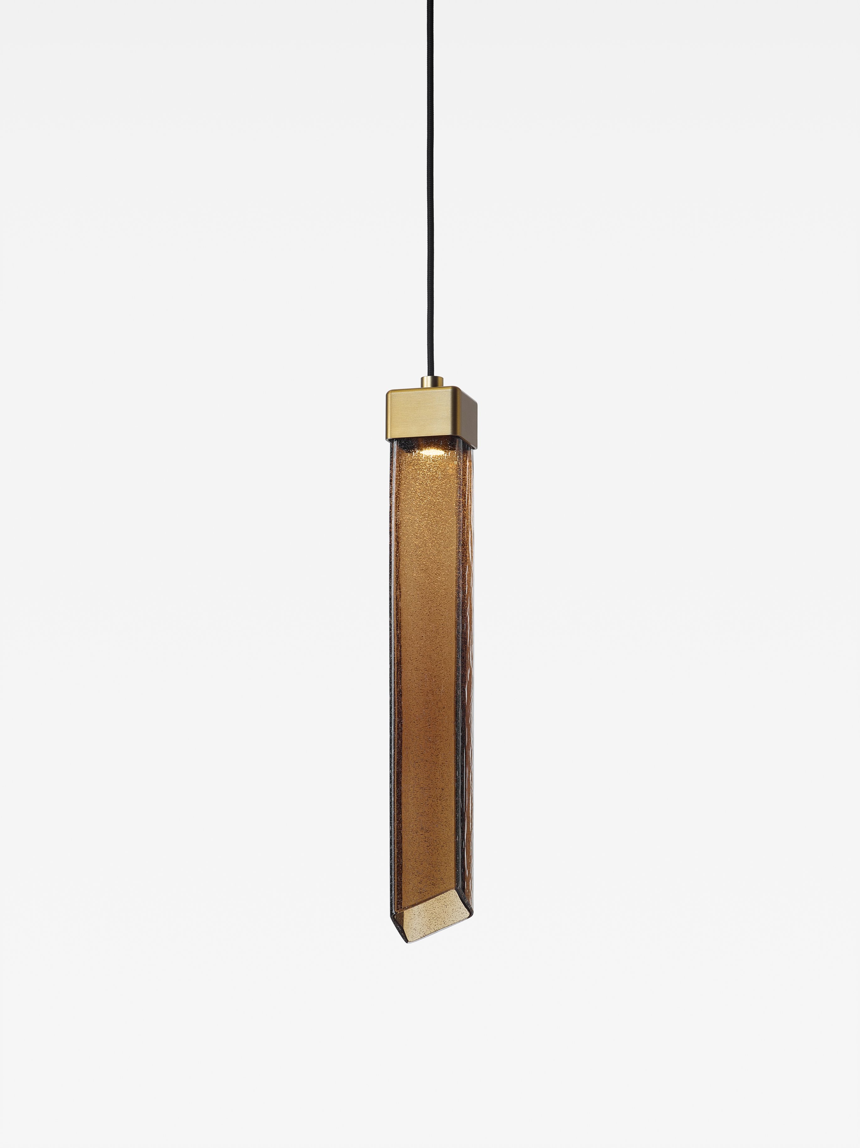 Levně Brokis Designové LED závěsné svítidlo Comet Square 480, PC1379 Povrch Montury: Broušená bronz lak, Barva skla: Červená - transparentní sklo, Baldachýn: Broušená bronz lak