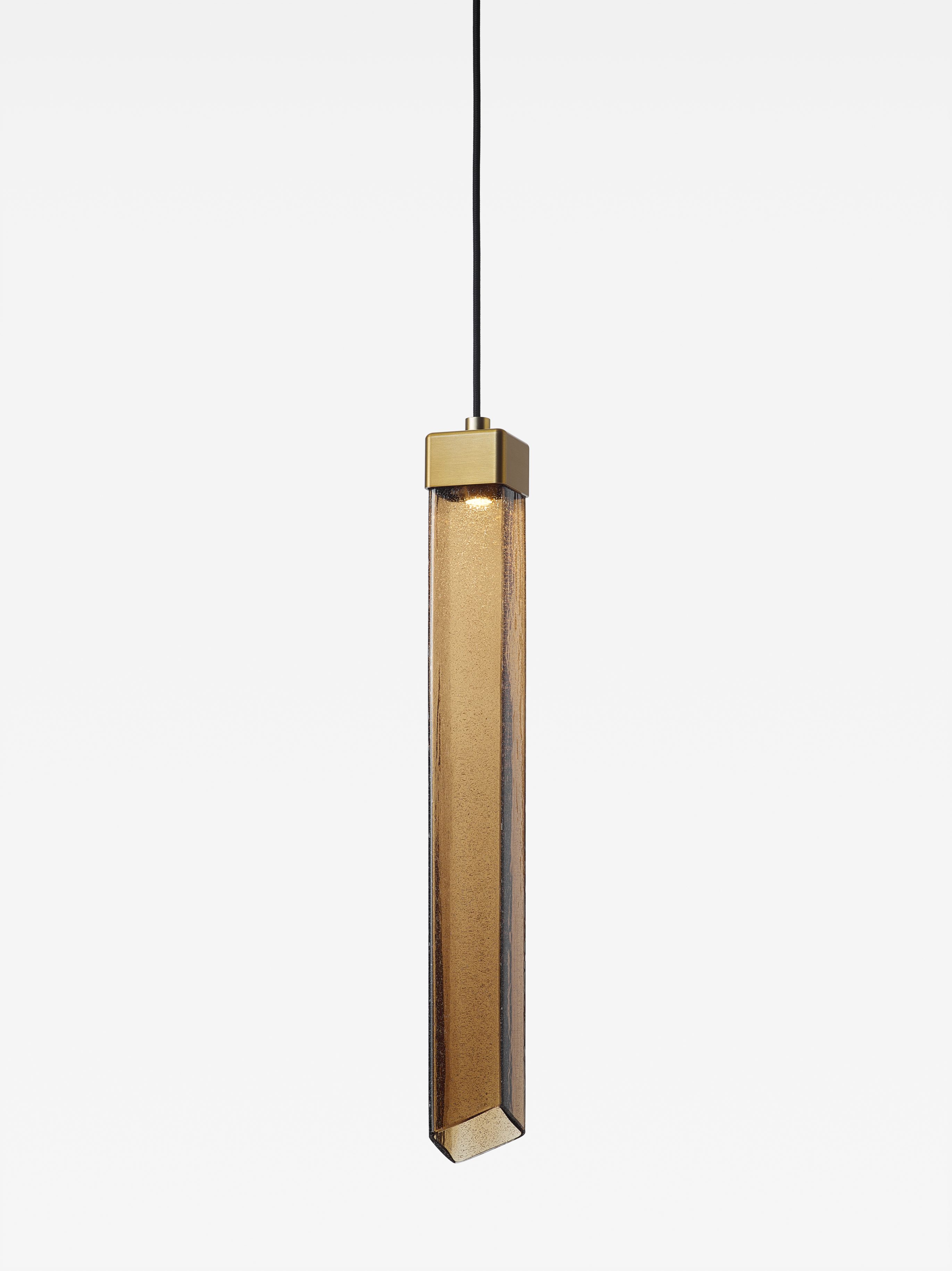 Levně Brokis Designové LED závěsné svítidlo Comet Square 580, PC1380 Povrch Montury: Broušená champagne lak, Barva skla: Hnědá kouřová - transparentní sklo, Baldachýn: Broušená champagne lak