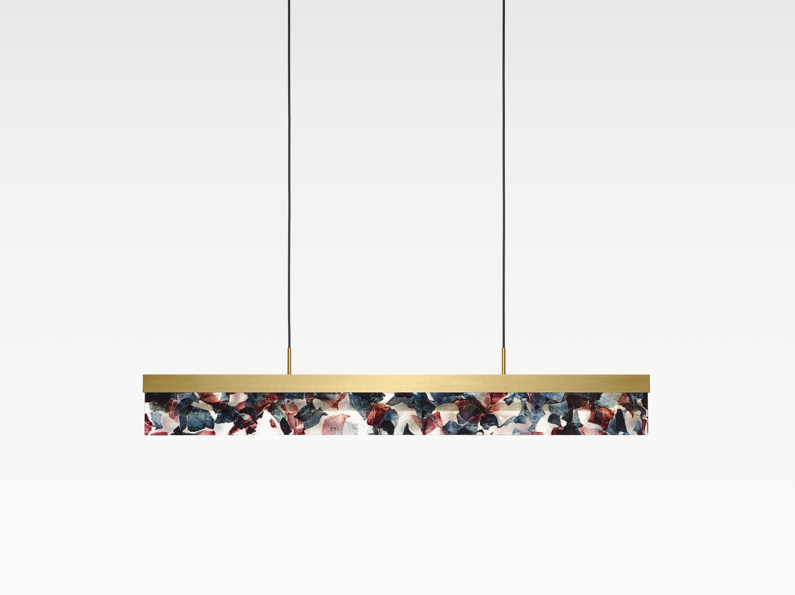 Bomma Luxusní LED závěsné svítidlo Fragment line, s baldachýnem Stmívání, řízení: TRIAC, Povrch Montury: Kartáčovaná zlatá, Barva skla: Černá