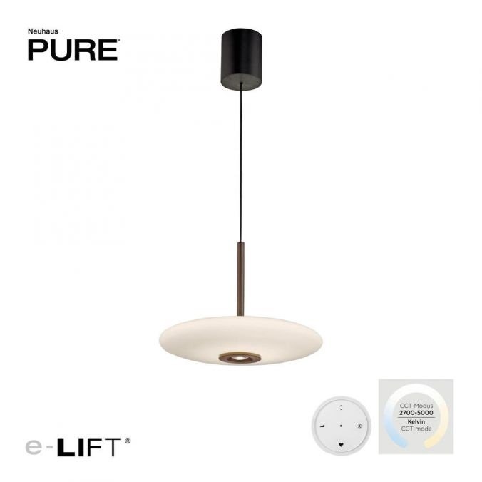 Paul Neuhaus Závěsné LED svítilo PURE E-Vitrum, 18W,š. 45 cm, CCT 2700-5700K Barva: Hnědá-opalová