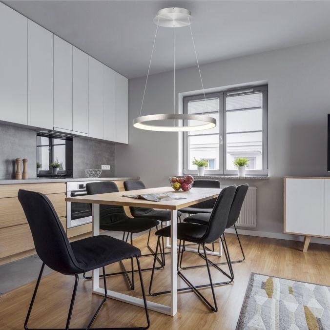 Paul Neuhaus Závěsné LED svítidlo HOOP, 42W, ø 57 cm, 3000K stmívatelné SimplyDim a nastavitelnou výškou Barva: Hliník