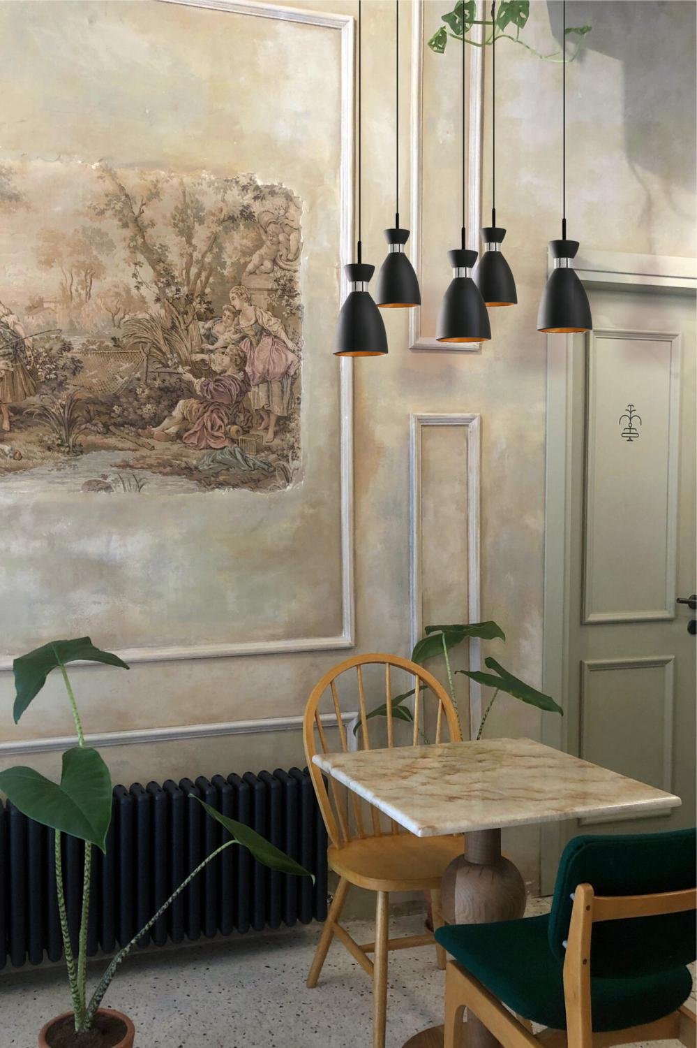 RETRO 5L závěsné svítidlo, černá a měď - FARO