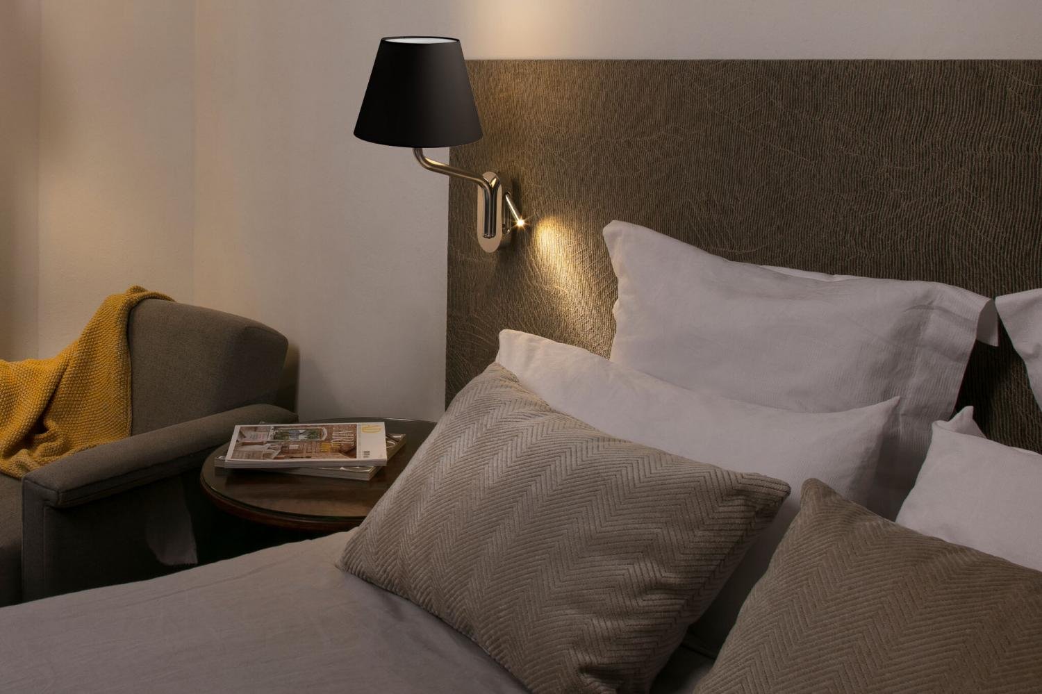 ETERNA levá chrom/černá nástěnná lampa se čtecí lampičkou - FARO