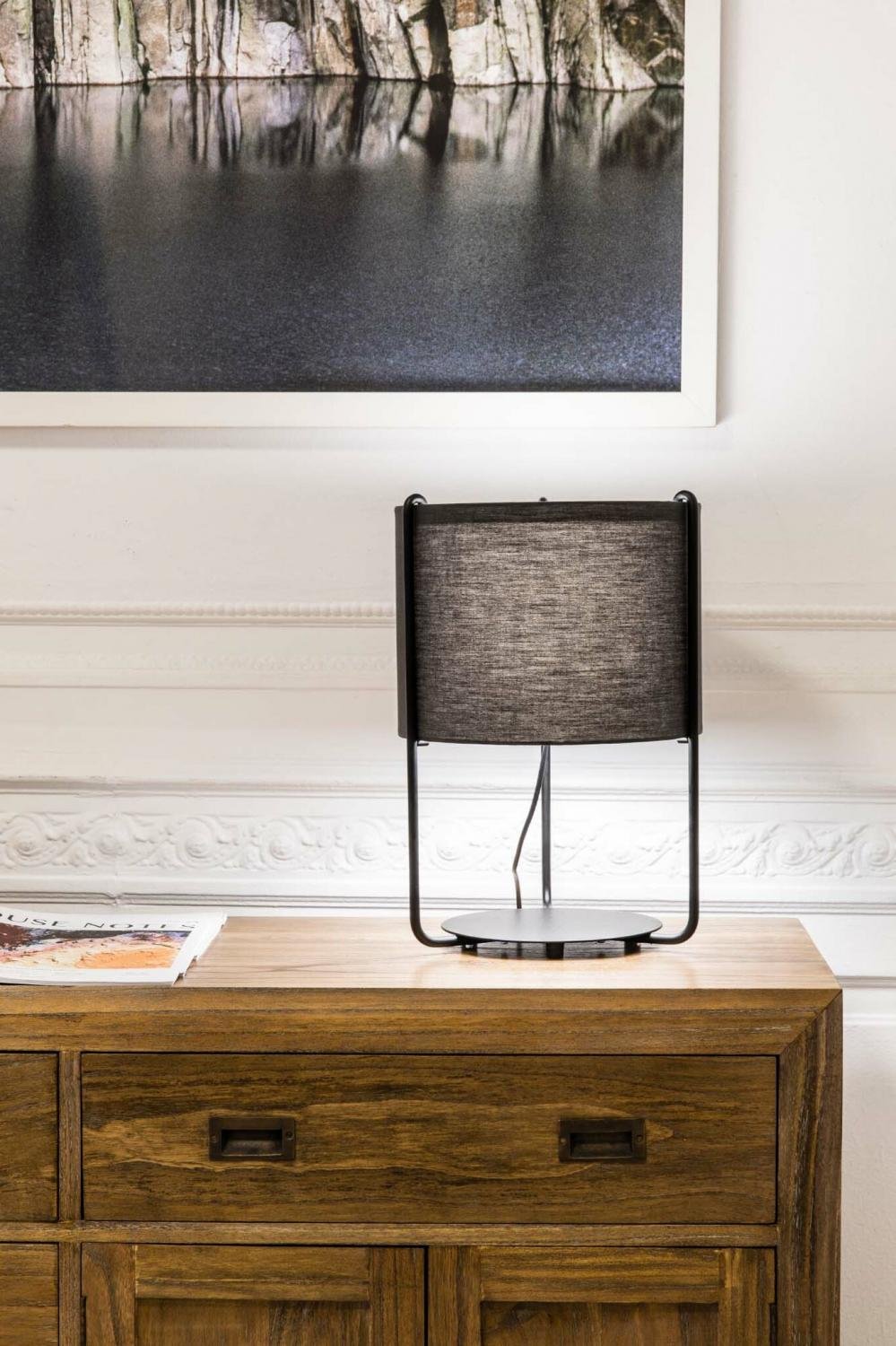 DRUM černá/šedá stolní lampa - FARO