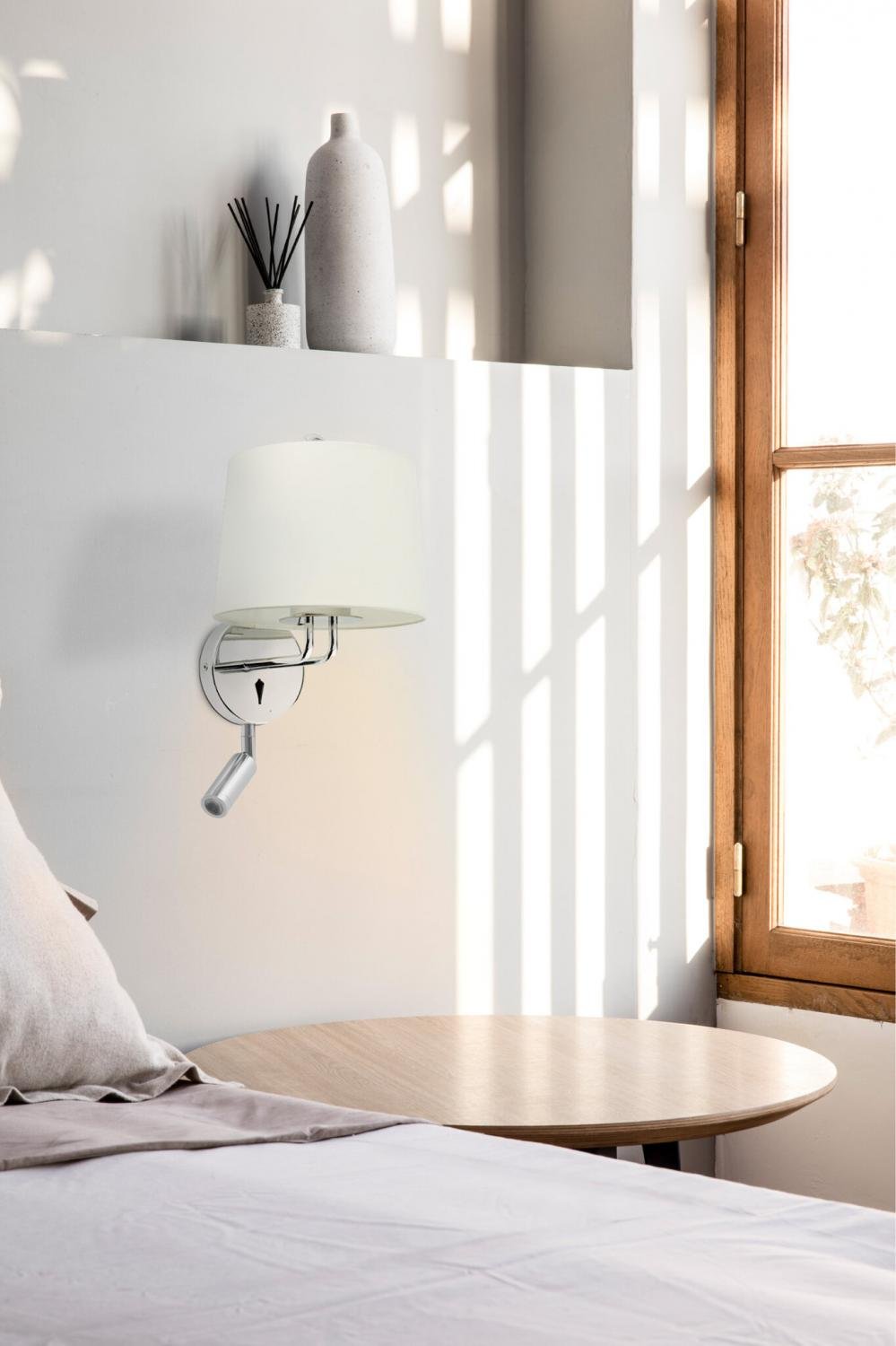 Levně MONTREAL nástěnná lampa, chrom/bílá, se čtecí lampičkou - FARO