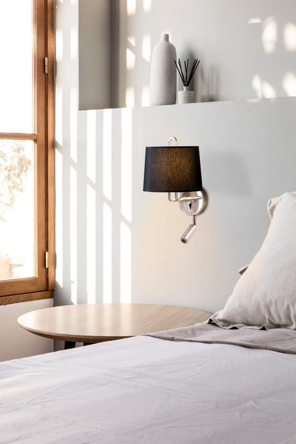 Levně MONTREAL nástěnná lampa, chrom/černá, se čtecí lampičkou - FARO