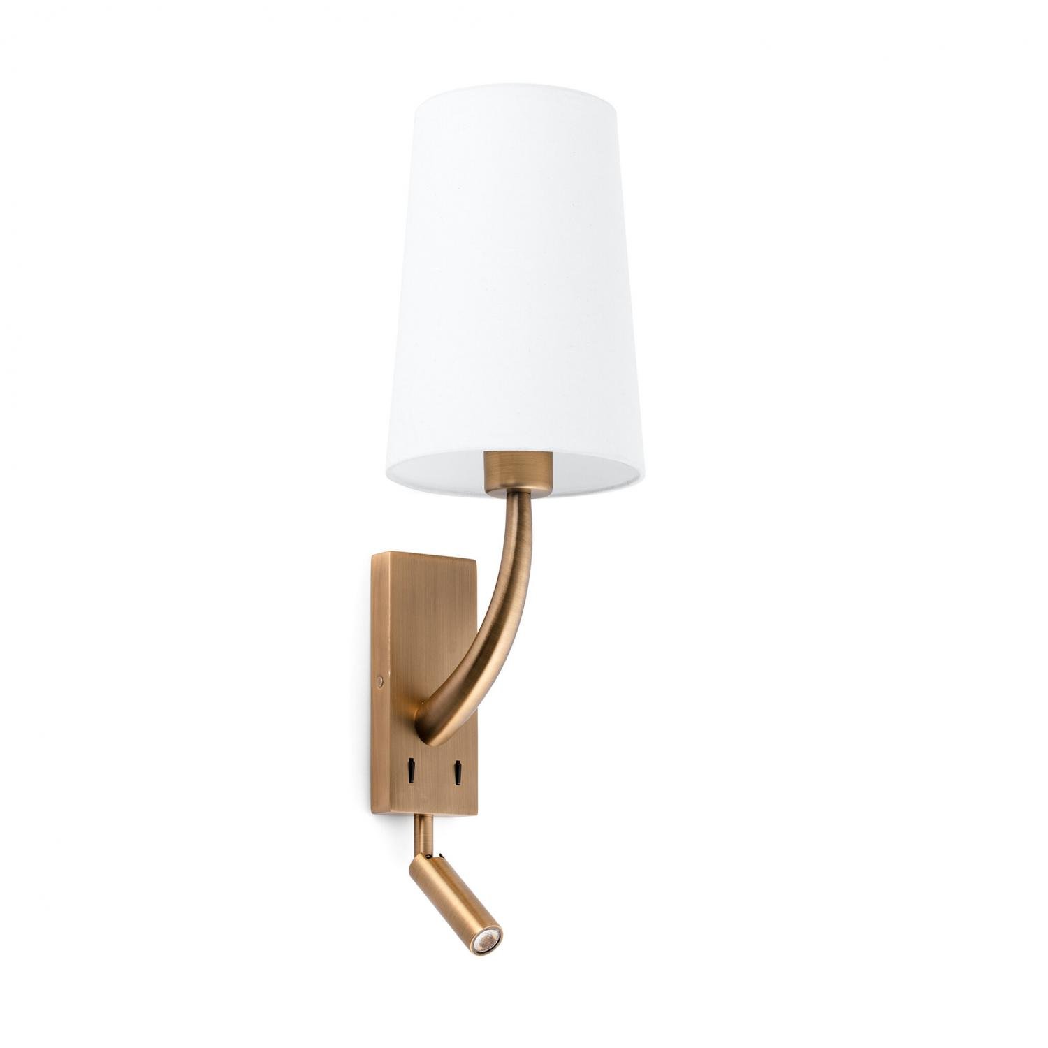 Levně REM nástěnná lampa, starozlatá/bílá, se čtecí lampičkou - FARO