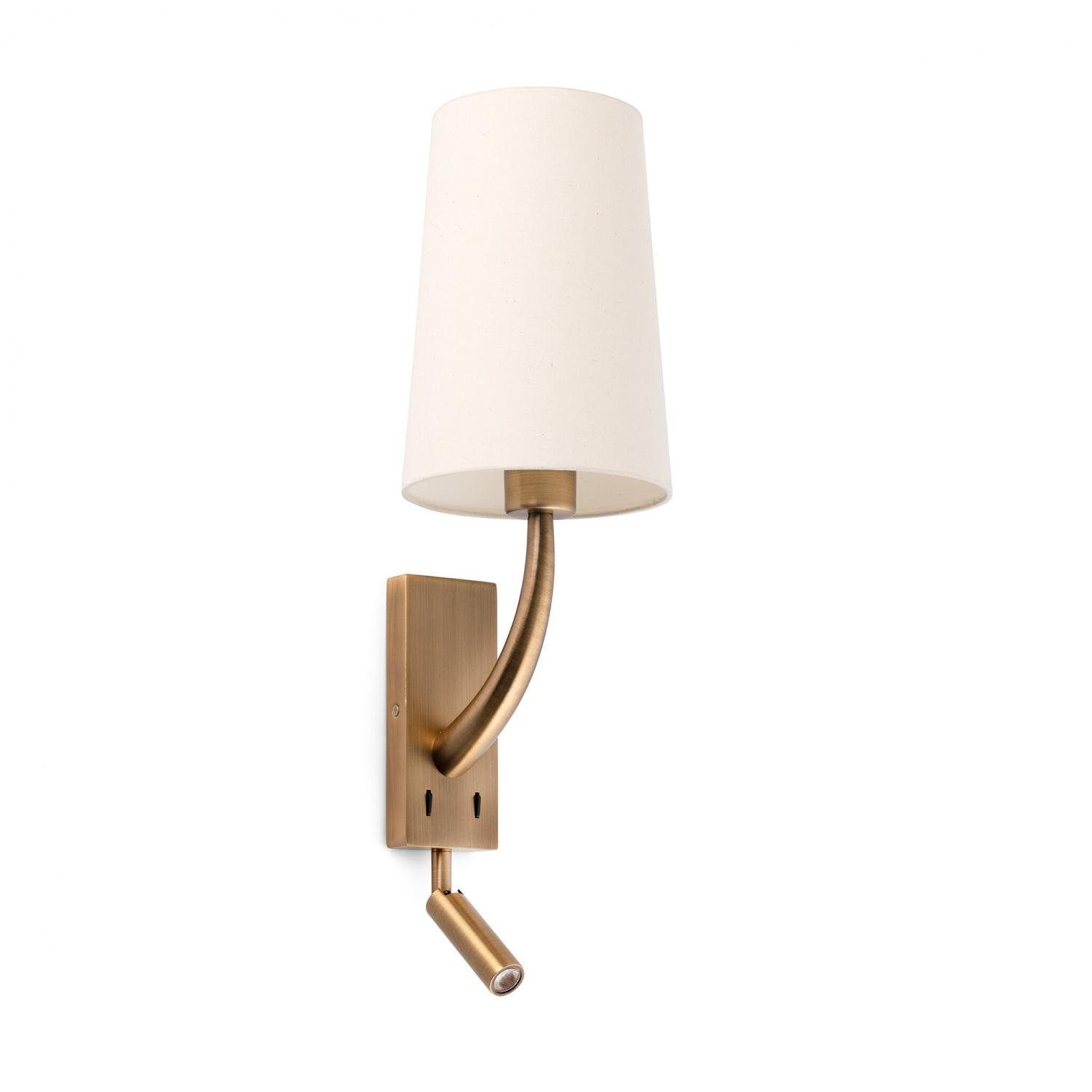 Levně Lampa nástěnná REM starozlatá/béžová, se čtecí lampičkou - FARO