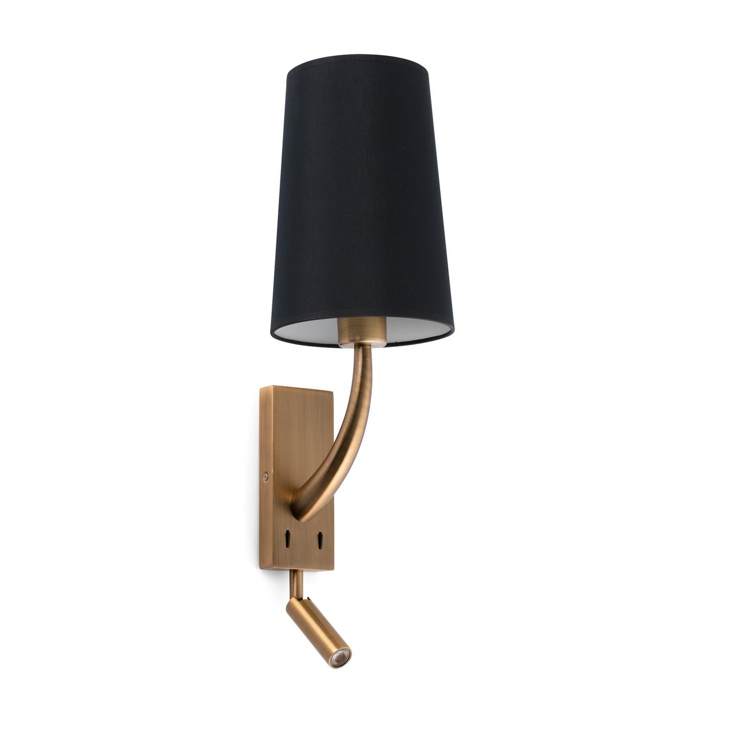 Levně REM nástěnná lampa, starozlatá/černá, se čtecí lampičkou - FARO