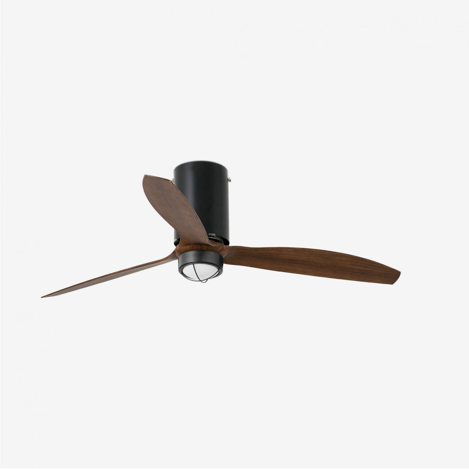 MINI TUBE FAN M LED, černá/dřevo, stropní ventilátor s DC motorem - FARO