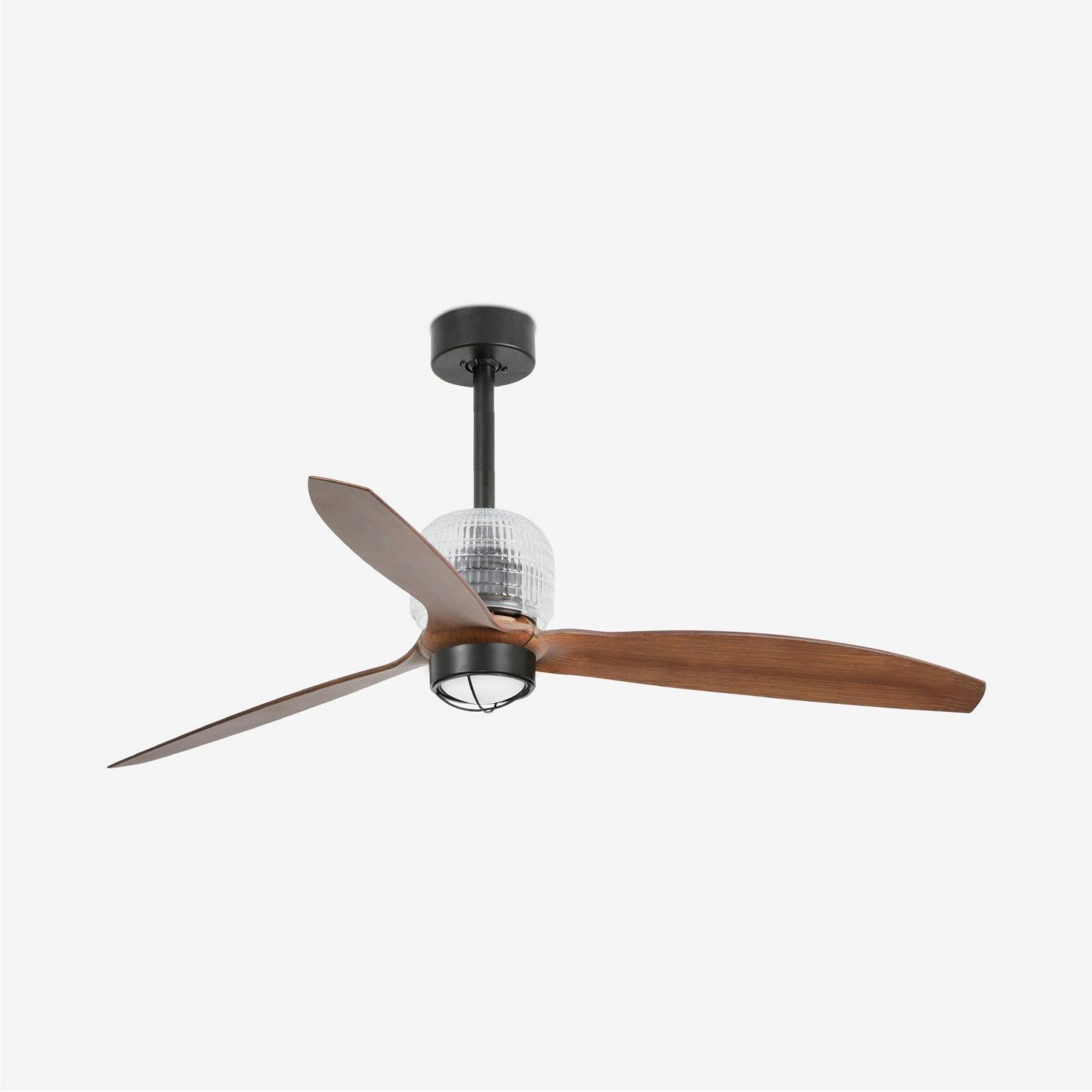 DECO FAN M LED, černá/dřevo, stropní LED ventilátor s DC motorem - FARO