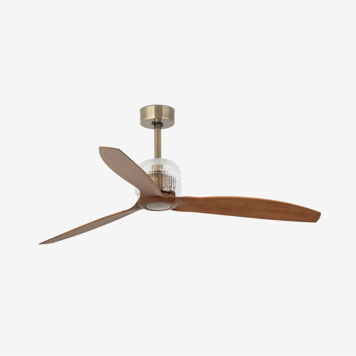 Levně DECO FAN M, zlatá/dřevo, stropní LED ventilátor s DC motorem - FARO