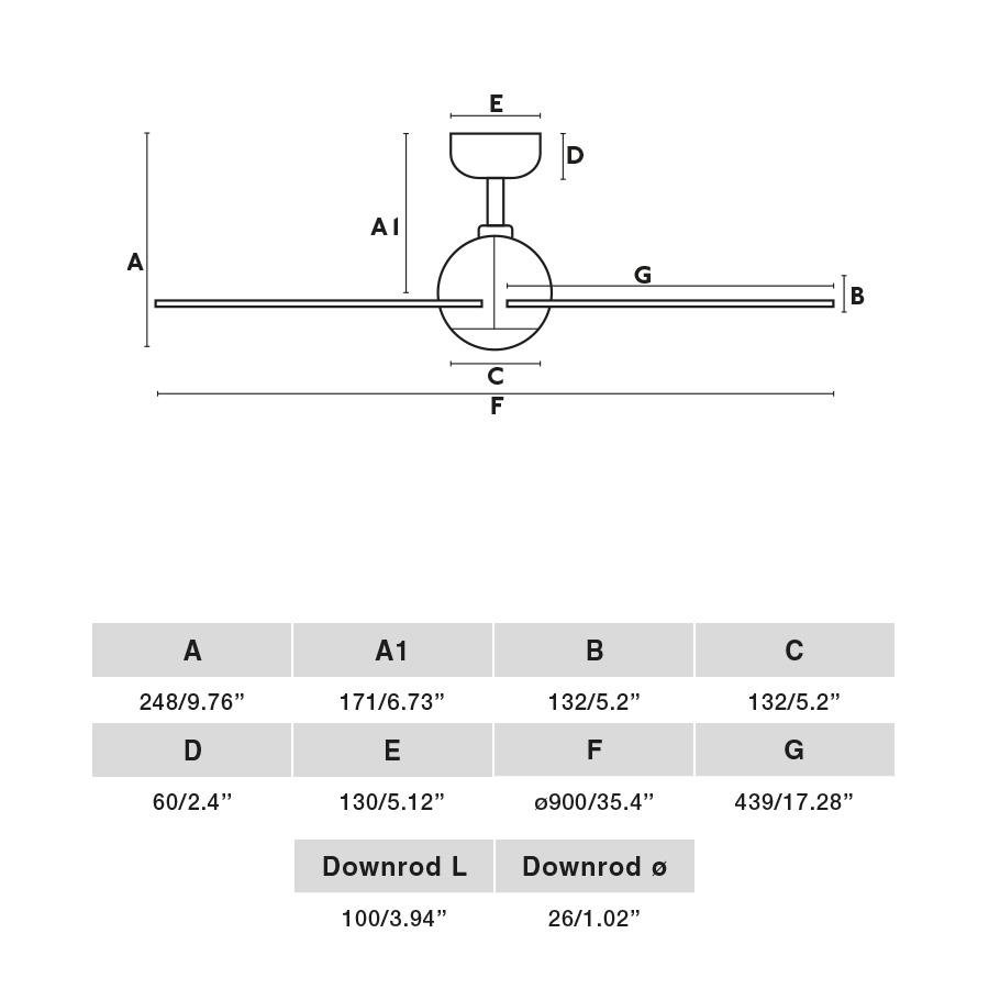 SFERA S stropní ventilátor, černá s DC motorem - FARO
