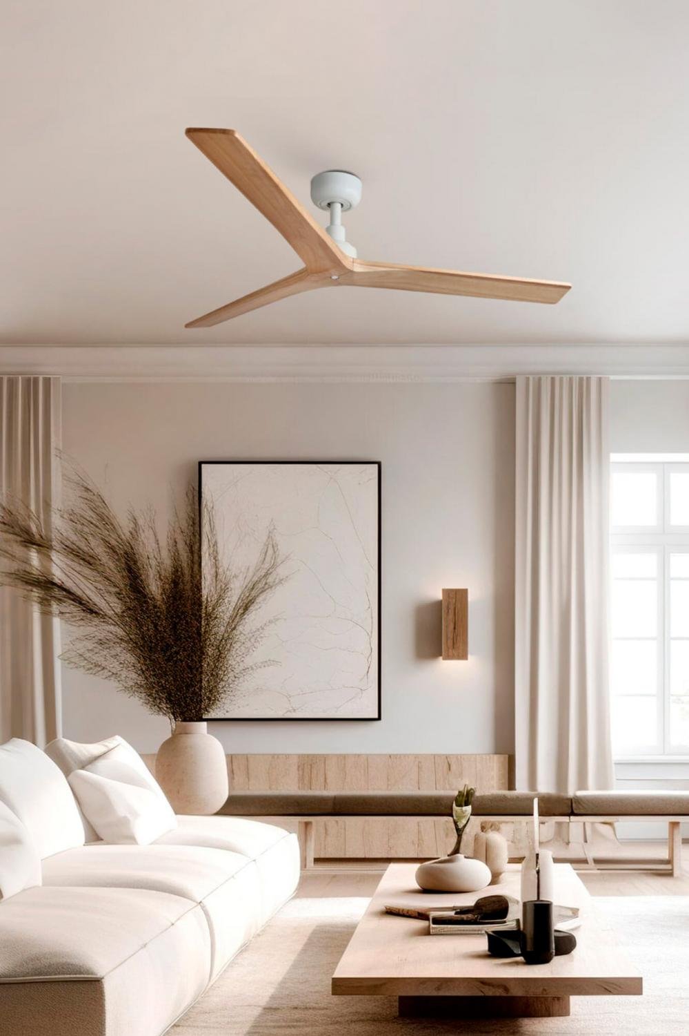 KLIM M stropní ventilátor, bílá/světlý dub DC - FARO