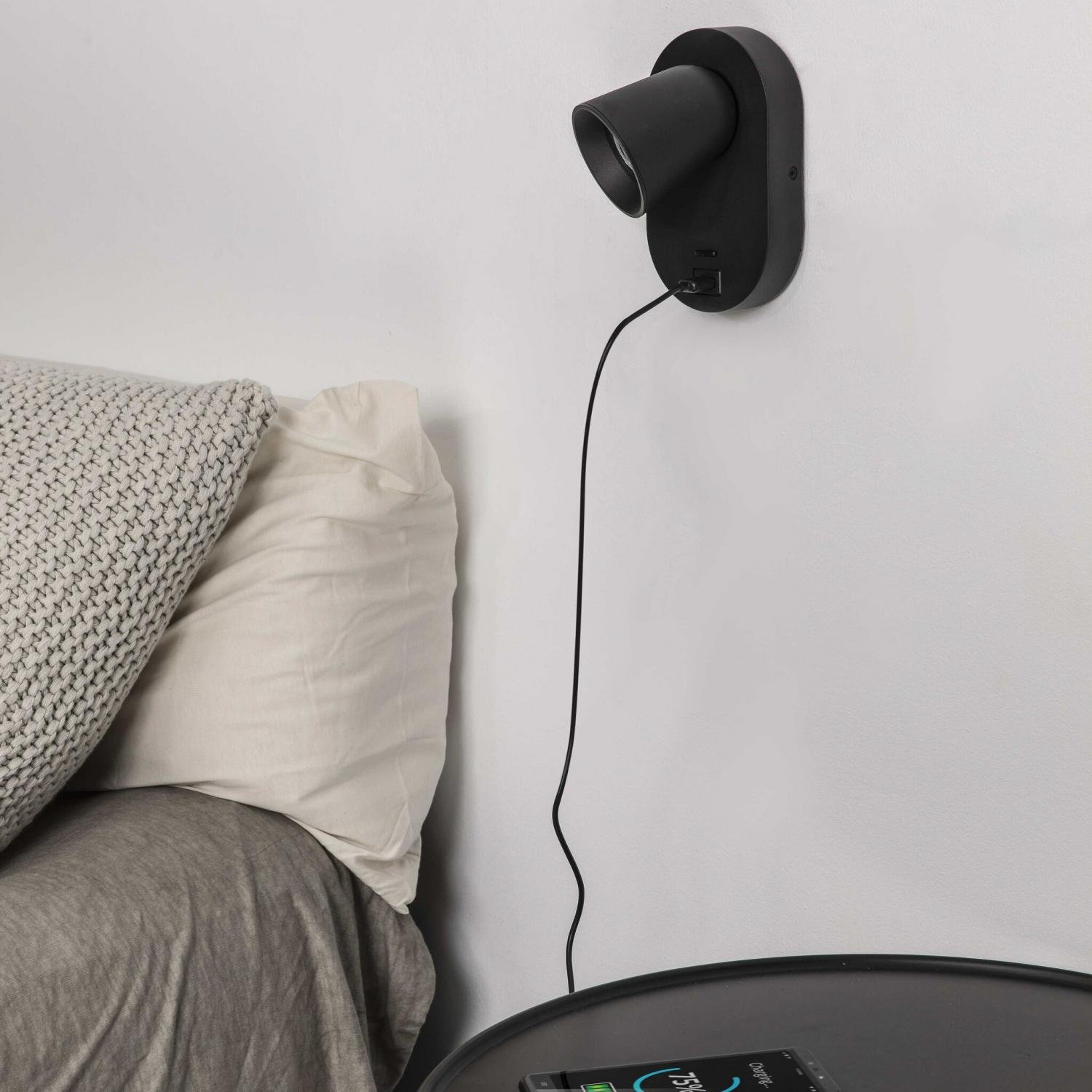 CORB černá nástěnná lampa GU10+USB - FARO