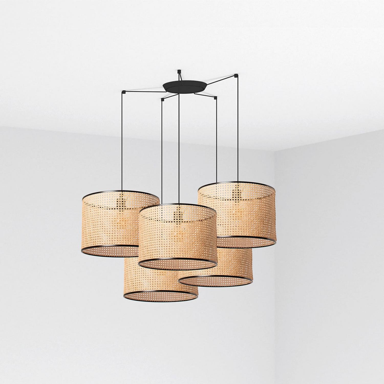 MAMBO závěsné svítidlo, černá/ratan, pr.450 5L - FARO