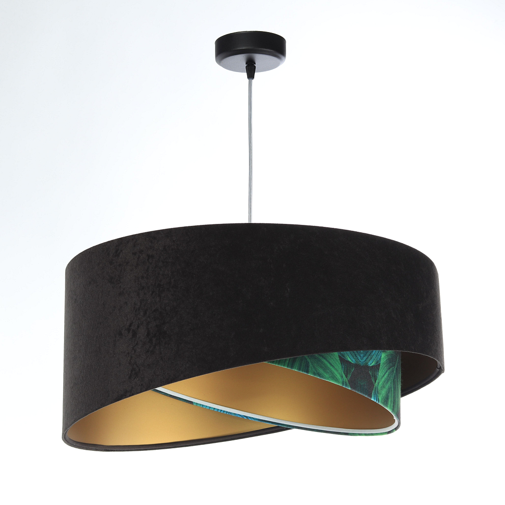 BPS koncept Závěsné svítidlo GALAXY černé 2, 1xE27, ø 50 cm Barva: Zlatá-zelené listy
