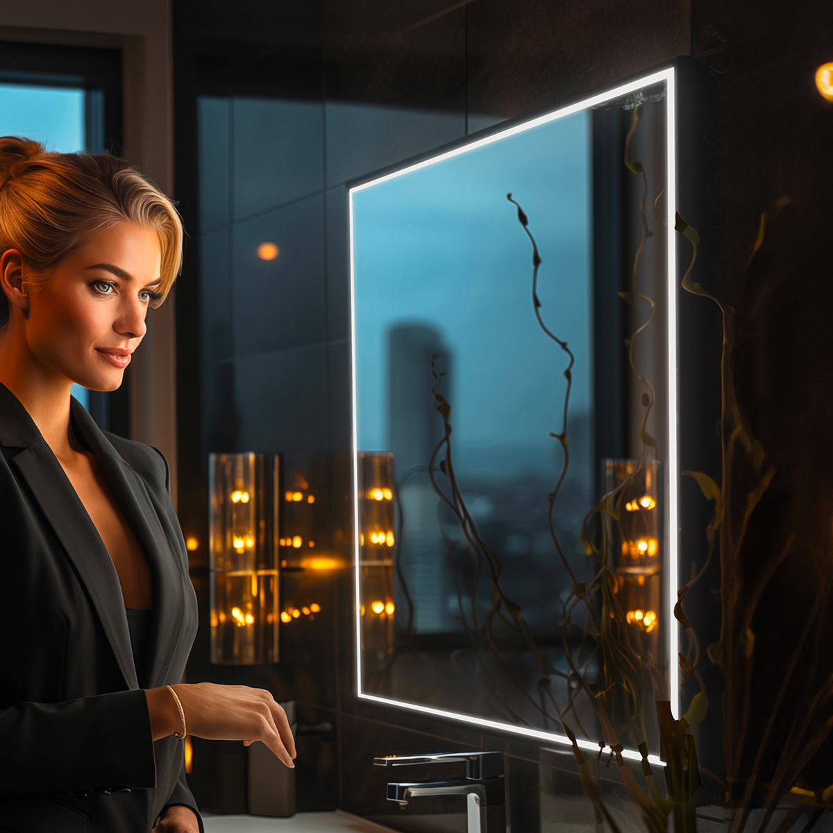 Nimco Černé LED zrcadlo 30W, 60x60 cm