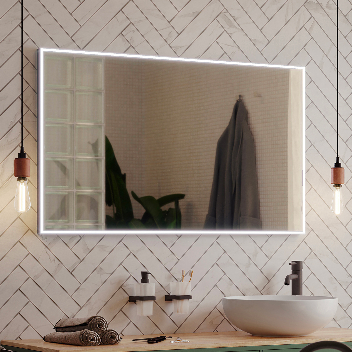 Levně Nimco Černé LED zrcadlo 44W, 80x70 cm