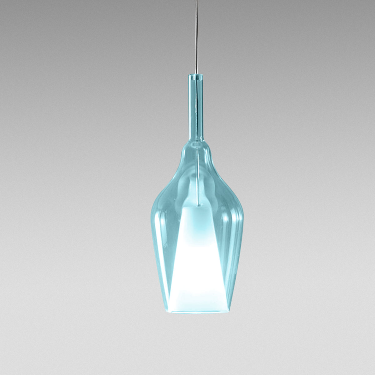 Levně Designové závěsné svítidlo Gea Luce Ofelia S/12 Barva skla: Transparentní modré sklo, Barva montury: Bílá
