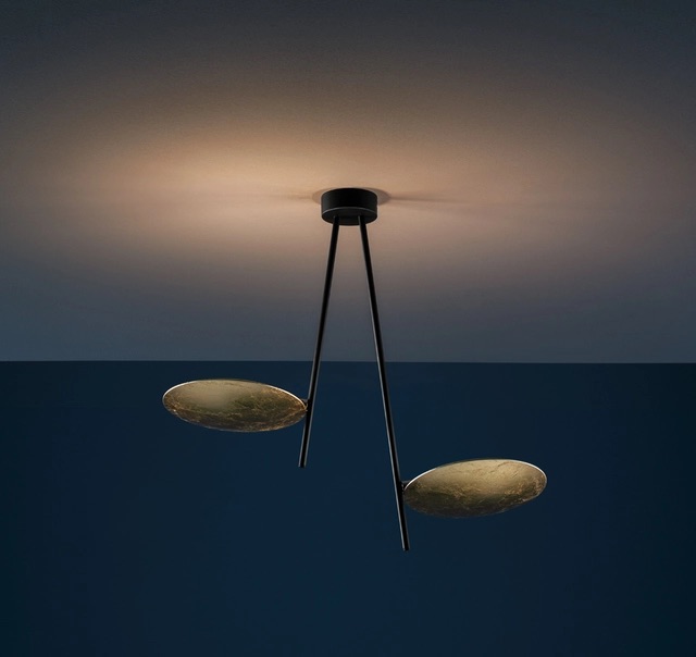 Levně Catellani & Smith Luxusní stropní LED svítidlo Lederam C2, 2700K, 2x15W Barva: Černá/Satén