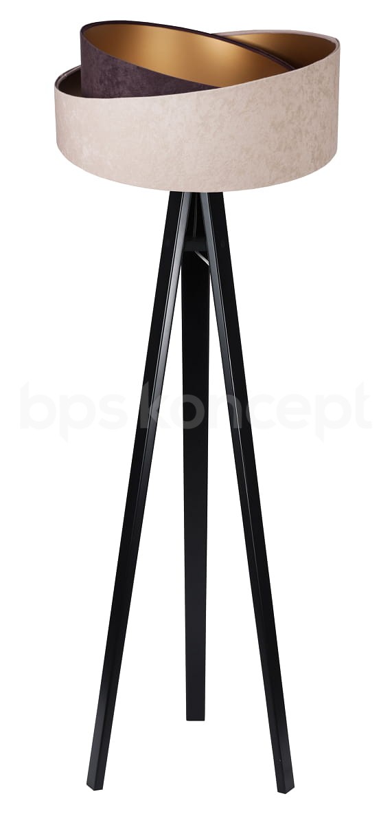 Levně BPS koncept Stojací lampa Galaxy, v.146cm, béžovo-zlaté stínidlo, 1xE27, ø 50 cm Barva podstavy: Černá