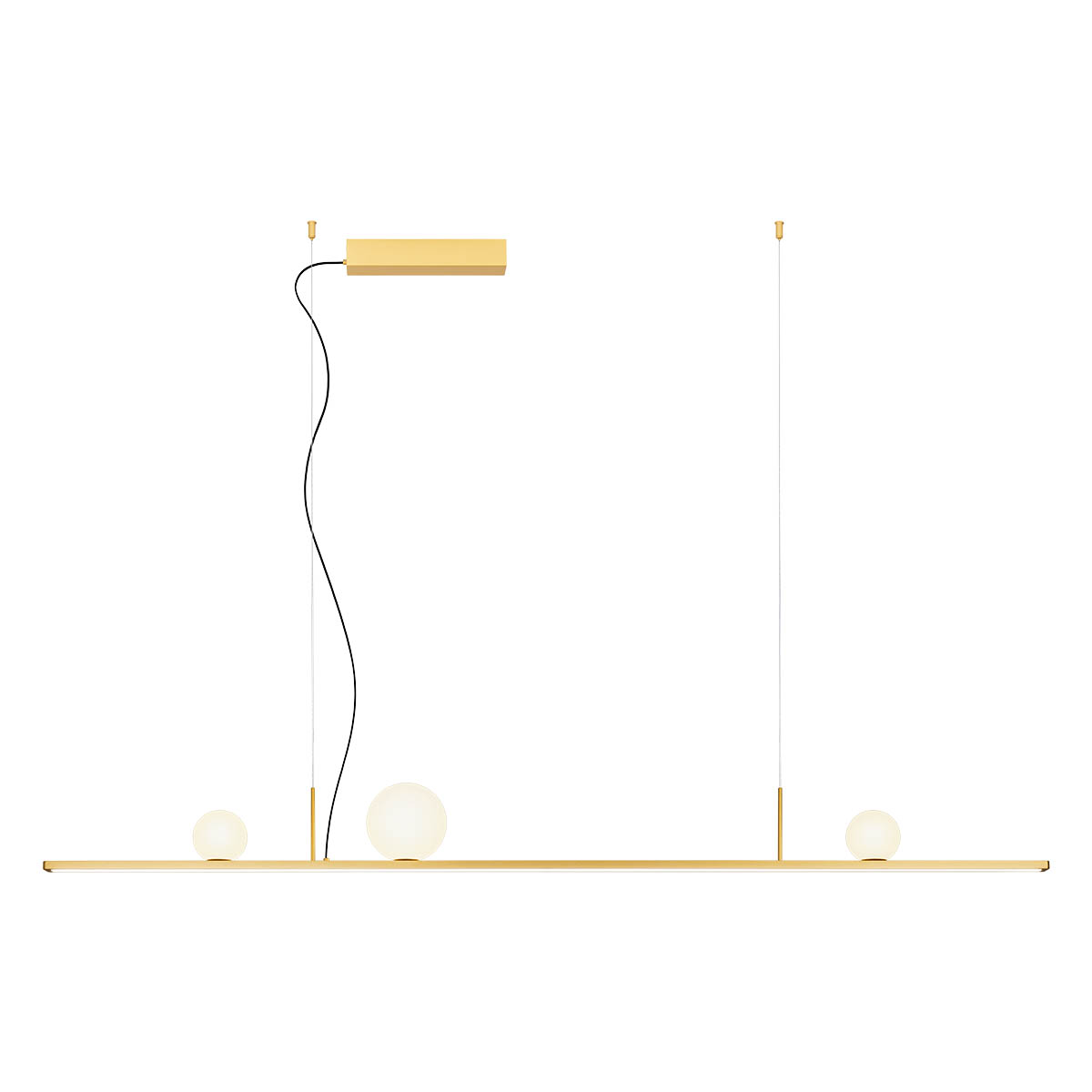 Levně Redo Závěsné LED lineární svítidlo DUNE, 48W, š. 150 cm, CRI90, stmívatelné Barva: Zlatá-opalové sklo, Barva světla: 2700K