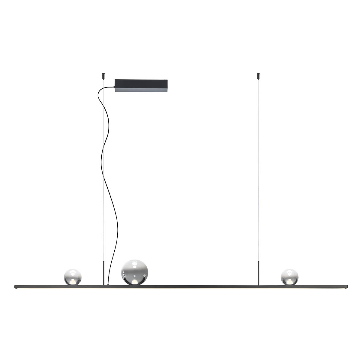 Levně Redo Závěsné LED lineární svítidlo DUNE, 48W, š. 150 cm, CRI90, stmívatelné Barva: Černá-kouřové sklo, Barva světla: 2700K