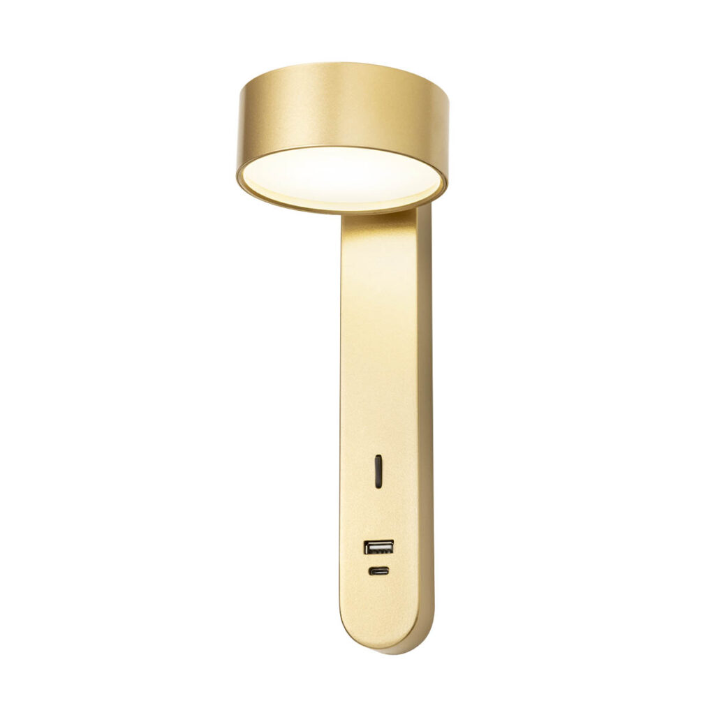 Levně Redo Nástěnné LED svítidlo NORMA 6W, v. 30 cm, USB-A/USB-C Barva: Zlatá, Barva světla: 3000K