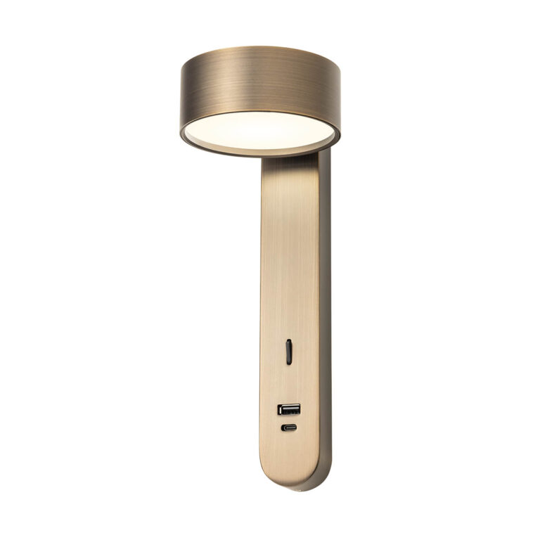 Levně Redo Nástěnné LED svítidlo NORMA 6W, v. 30 cm, USB-A/USB-C Barva: Mosaz, Barva světla: 3000K