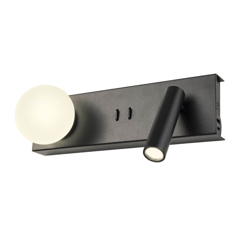 Levně Redo Nástěnné LED svítidlo NORMA 5+3W, š. 28 cm, USB-A/USB-C Barva: Černá, Barva světla: 2700K